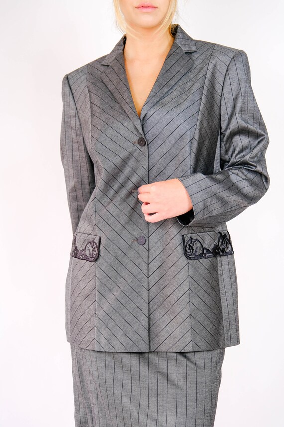 Vintage MONDI Dark Gray Sharkskin & Black Pinstri… - image 5