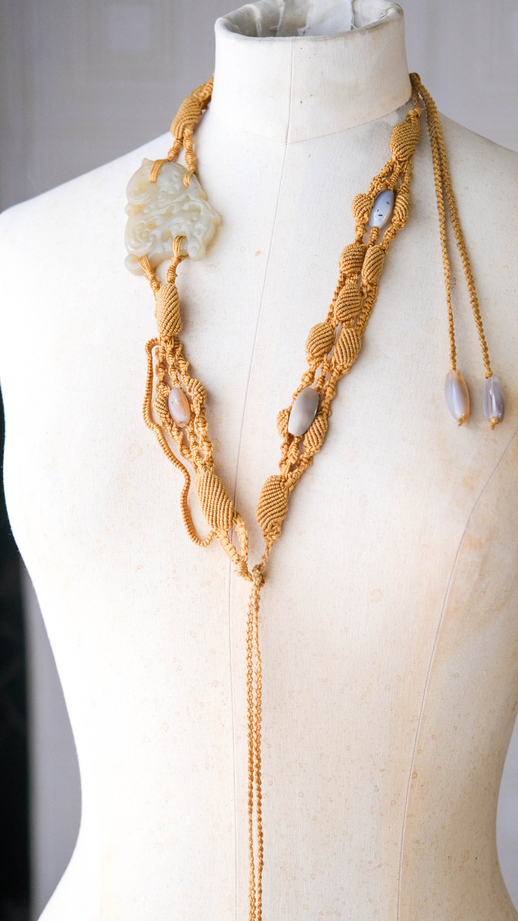Vtg 70s 80s Signed Manett Macrame Beaded Boho Hippie Belt Couture Sz 34-36\