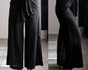 Vintage GIORGIO ARMANI COLLEZIONI Black Silk Crepe Minimalist Wide