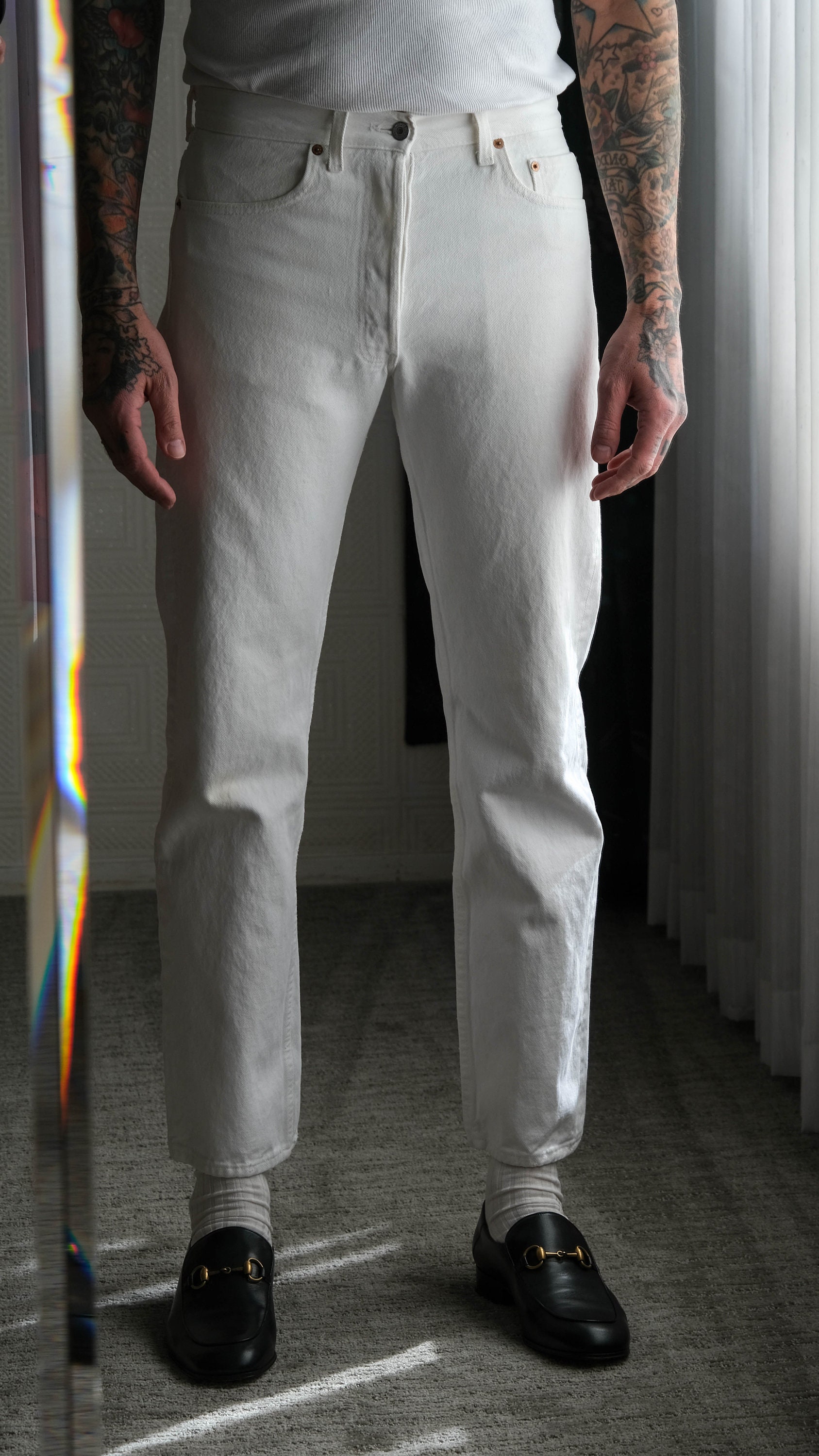 Vintage 80s LEVIS 501 White Denim Button Fly Denim Jeans | Made in