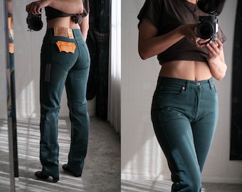 Vintage 90s LEVIS Deep Green Wash 501 High Waisted Jeans Unworn New w/ Tags | Size 29x34 | DEADSTOCK | 1990s Levis Unisex Denim