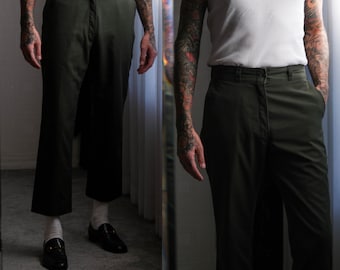 Vintage 80s DICKIES Dark Olive Green Workwear Pants w/ Talon Zipper | Made in Honduras | 1980s Designer Grunge, Skater, Chore Unisex Pants