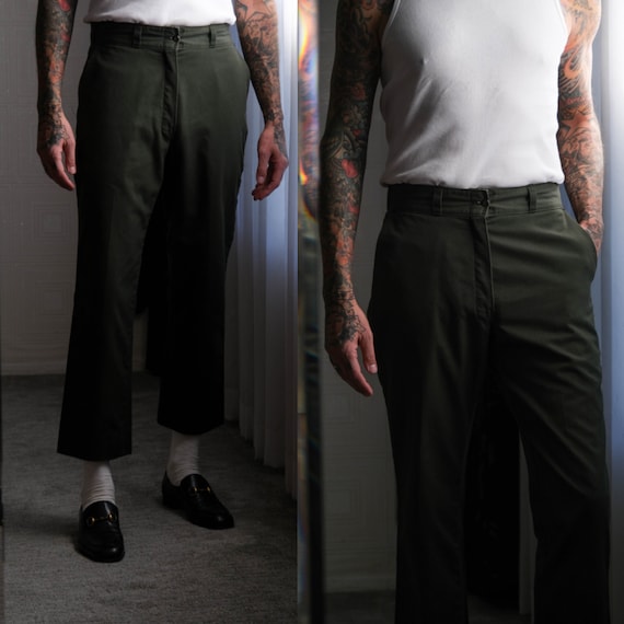 Vintage 80s DICKIES Dark Olive Green Workwear Pants W/ Talon Vintage 80s DICKIES Dark Olive Green Workwear Pants W/ Talon