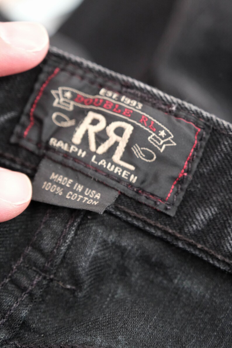 Ralph Lauren RRL Selvedge Black Vintage Wash Japanese Denim Slim Fit Jeans Made in USA 34x34 1990s Y2K RRL Designer Redline Denim image 6