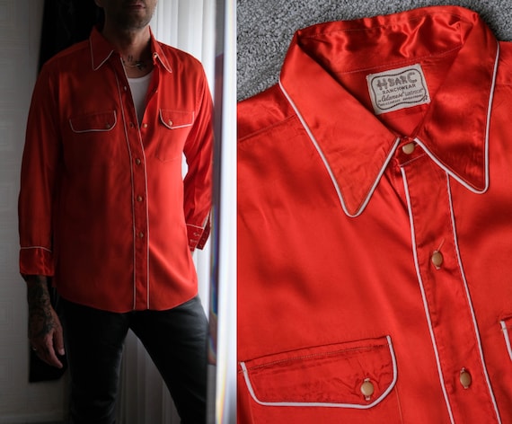 Vintage 40s H Bar C Ranchwear Red Satin Lustrocel & White Vintage 40s H Bar C Ranchwear Red Satin Lustrocel & White
