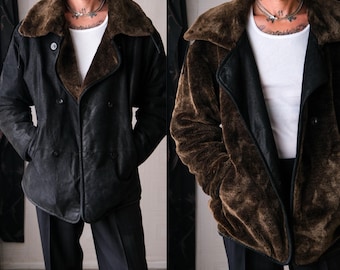 Vintage 90s CHARLES KLEIN Reversible Black Suede & Dark Brown Faux