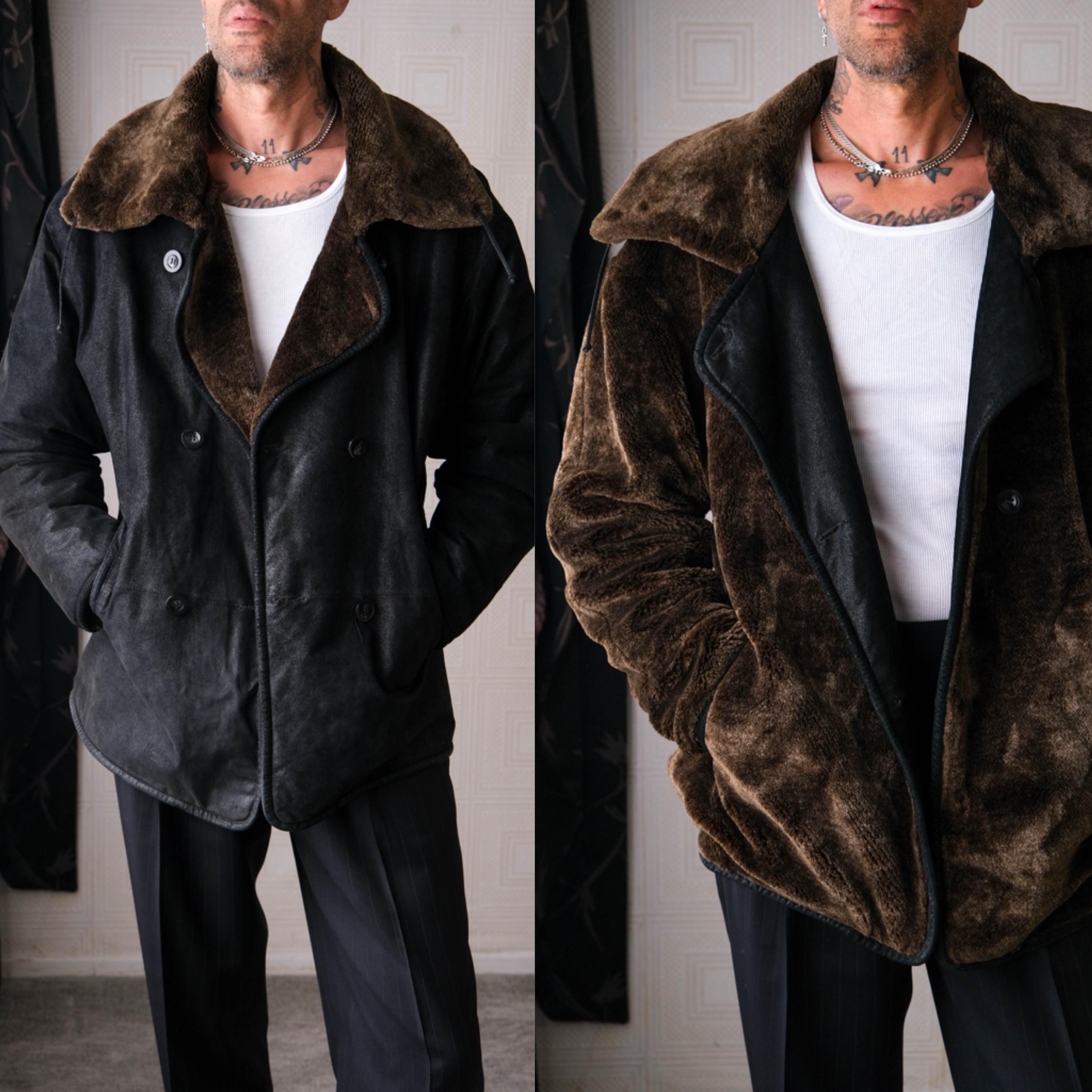 Vintage 90s CHARLES KLEIN Reversible Black Suede & Dark Brown Faux