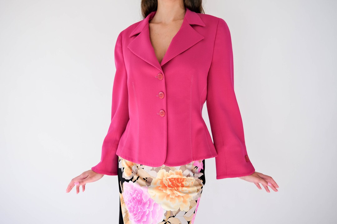 Vintage 90s Giorgio Armani Fuchsia Pink Wool Gabardine Blend