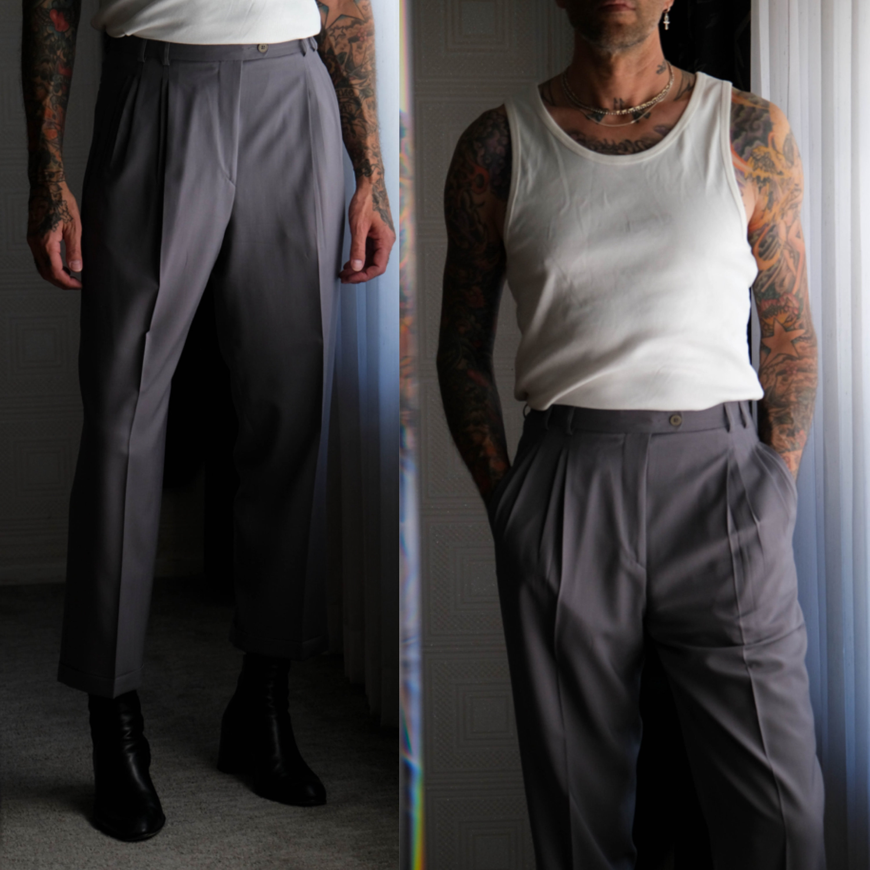 Vintage 80s ZANELLA Cool Gray Gabardine Quadruple Pleated