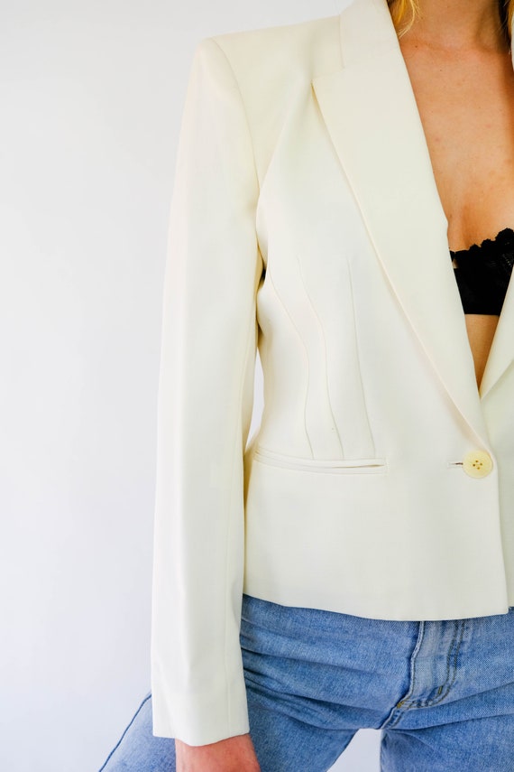 Vintage 90s CAPRICCIO White Cropped Tuxedo Style … - image 2