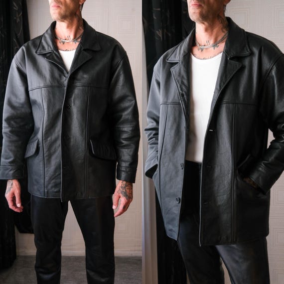 Vintage 90s BC ETHIC Black Leather Cowhide Relaxed Jacket W