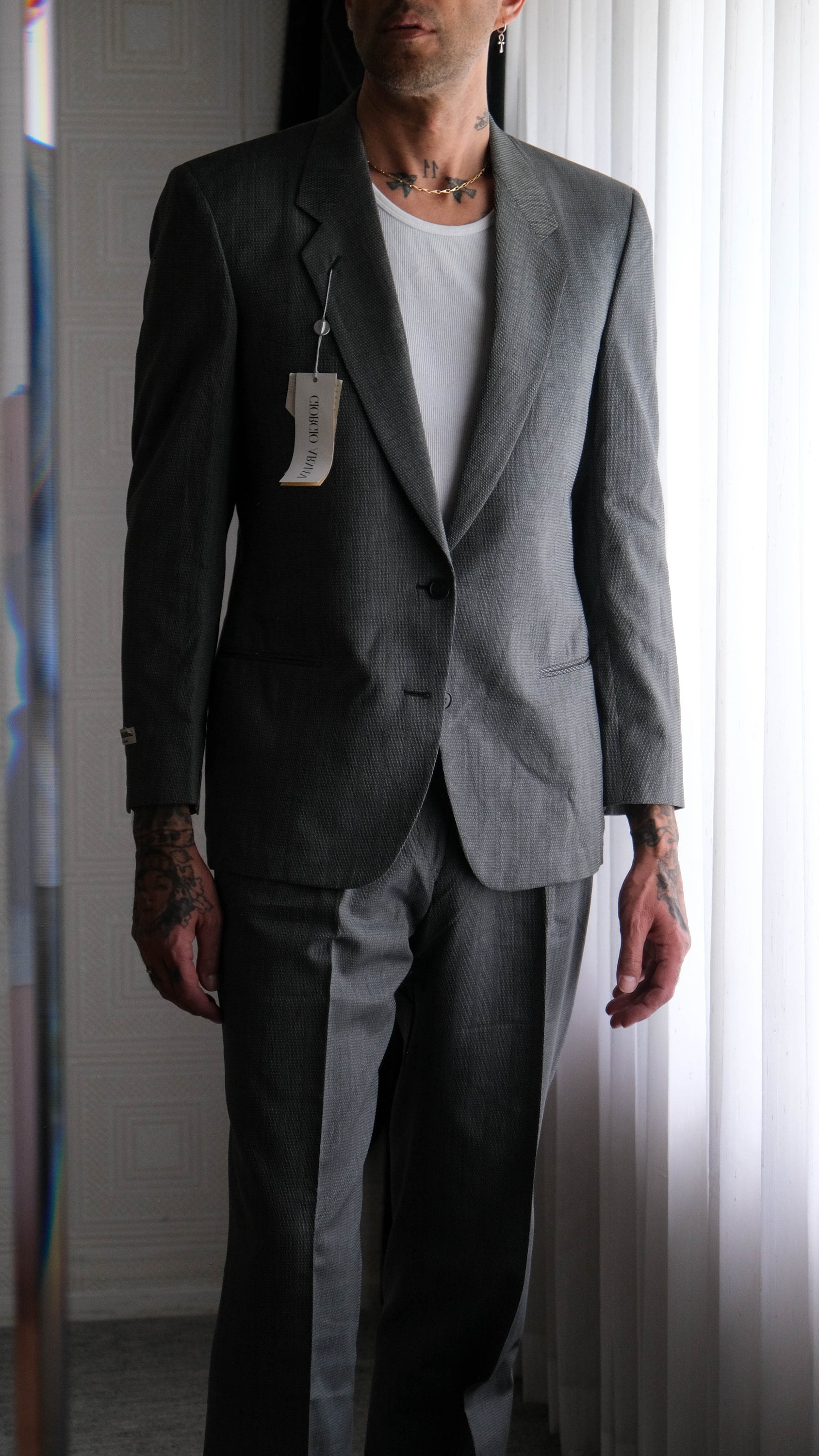 Vintage 80s Giorgio Armani Black & Ivory Cotton Birdseye