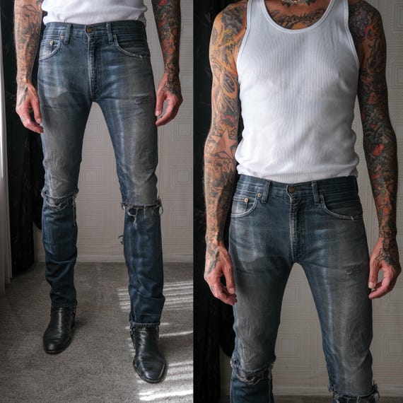 Vintage Levis LVC 1967 Big E 505 Destroyed Black Washed Redline