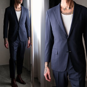 Ermenegildo Zegna Milano Navy Blue Pinstripe Wool & Silk Slim Fit