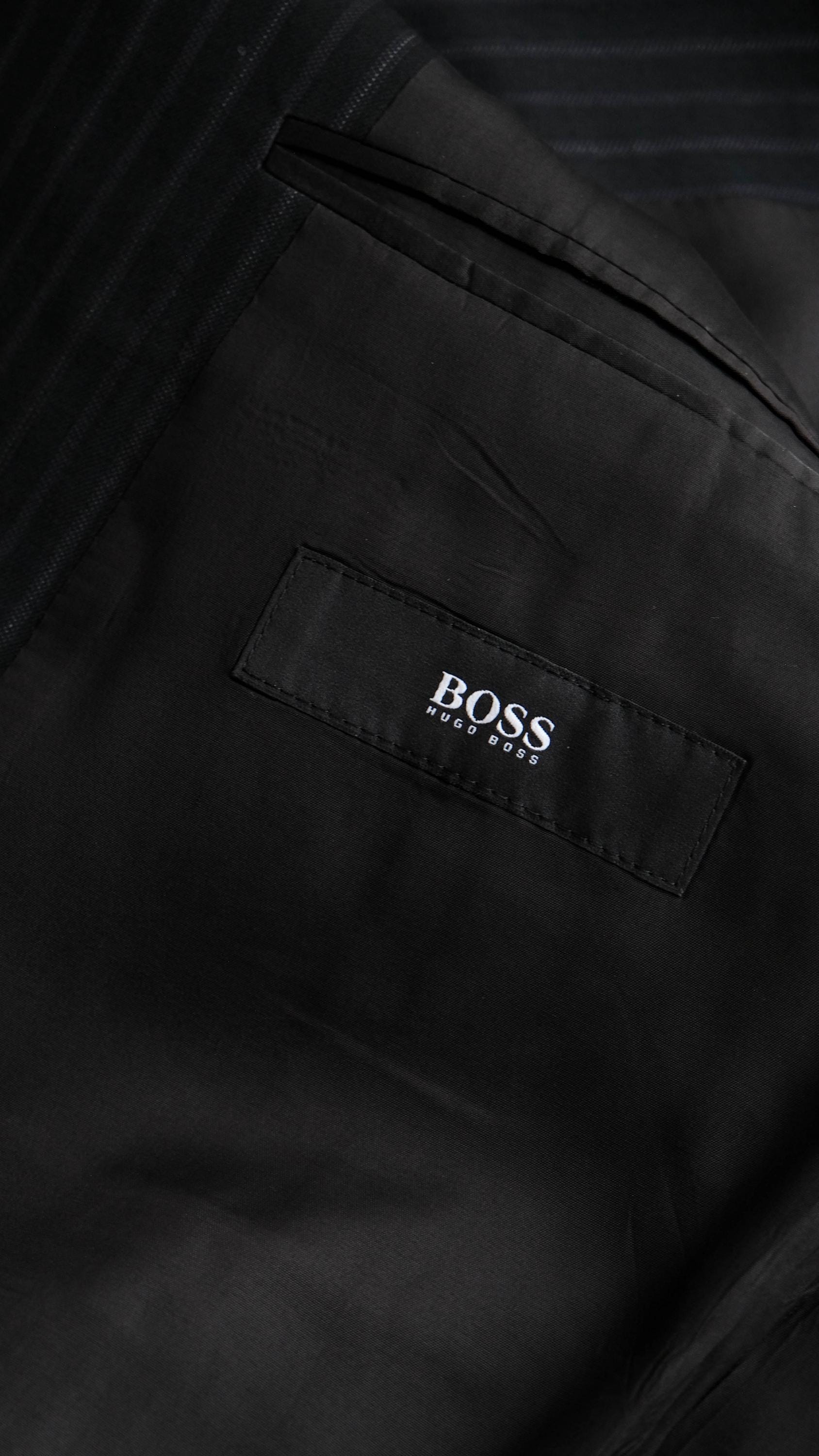 Vintage 90s HUGO BOSS Einstein Black & Navy Pinstripe Wool 