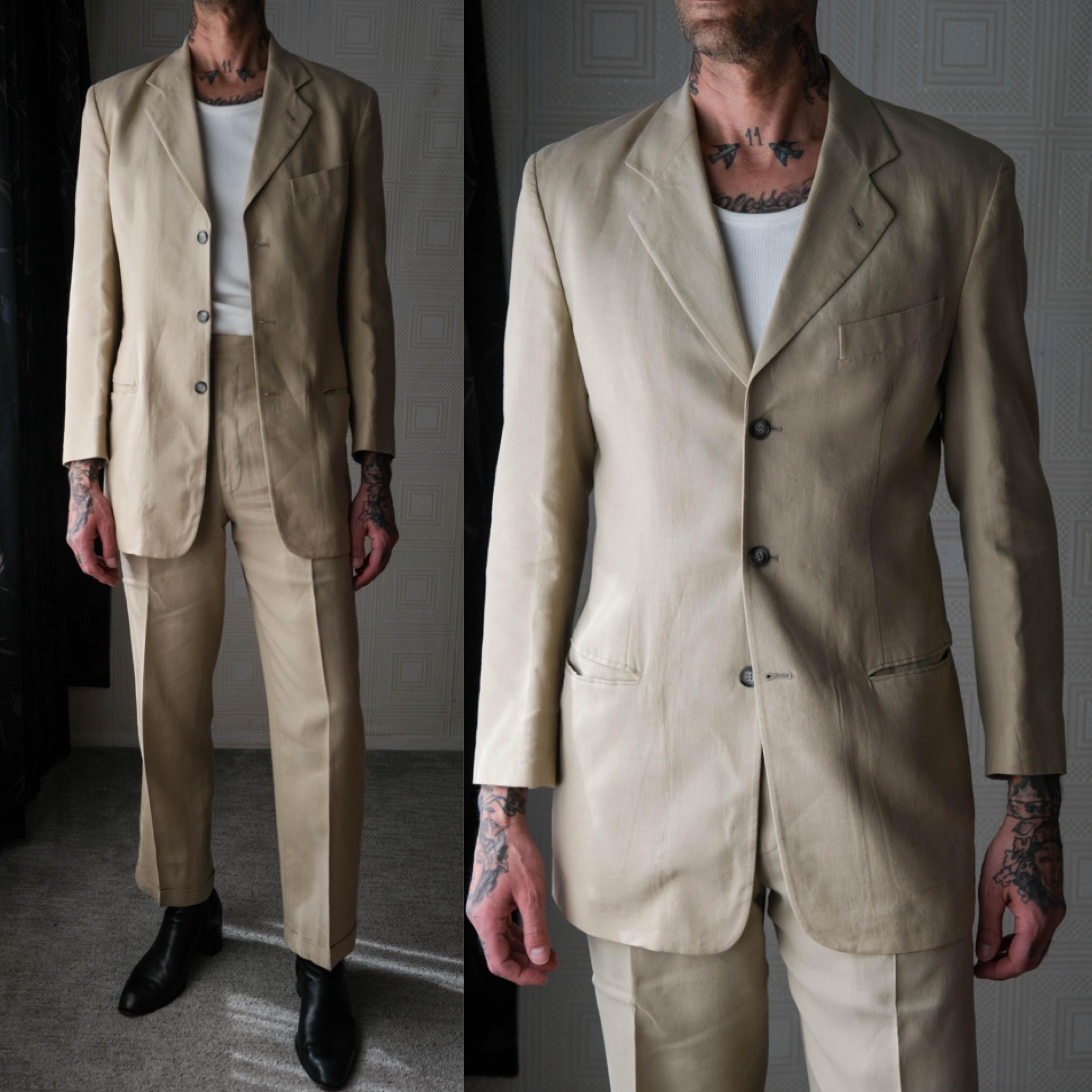 Vintage 90s Giorgio Armani Le Collezioni Tan Linen Three