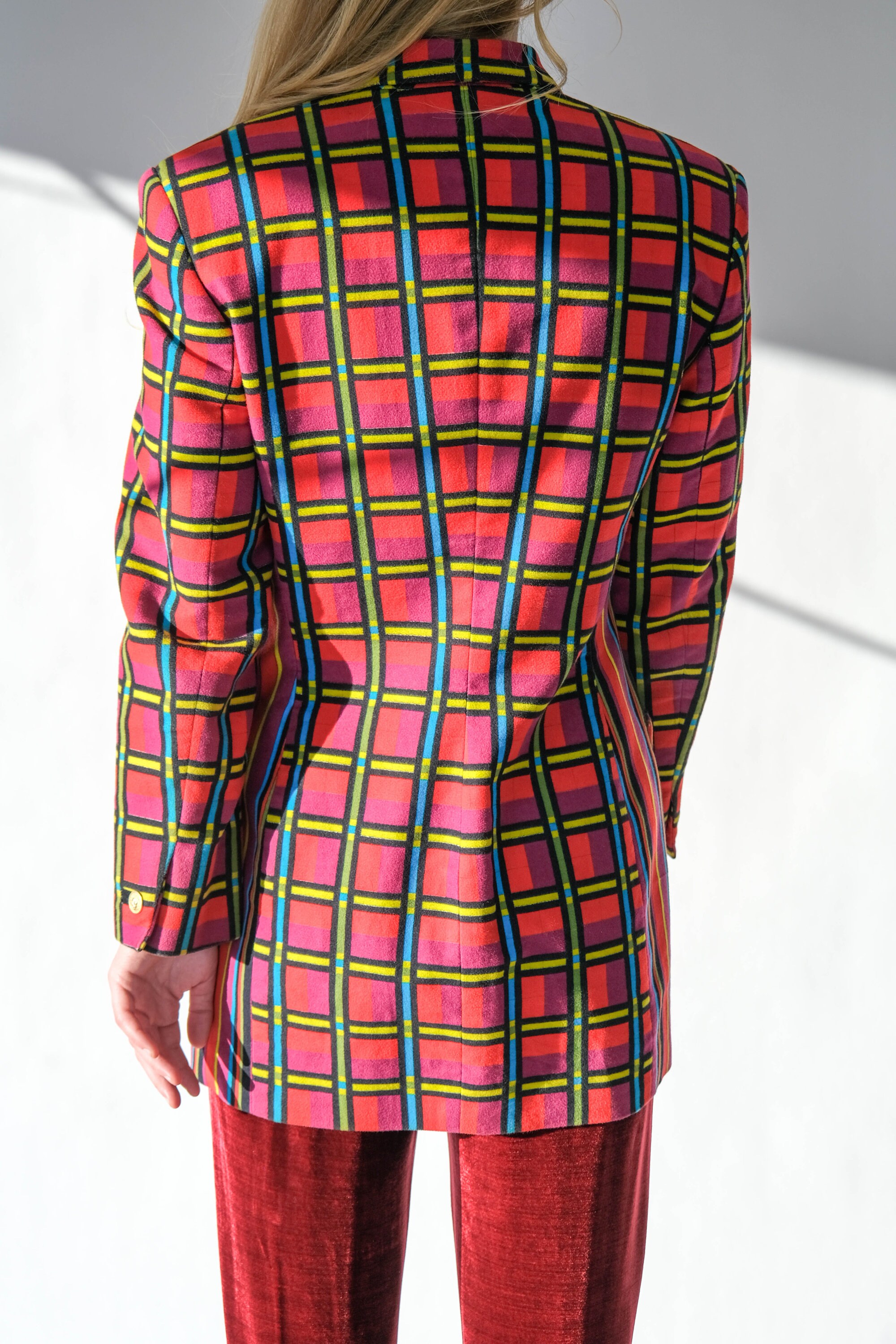 VERSACE SPORTS ヴィンテージ　チェック　ジャケット　コート Vintage 90s Gianni Versace Versus Vibrant Stripe & Plaid