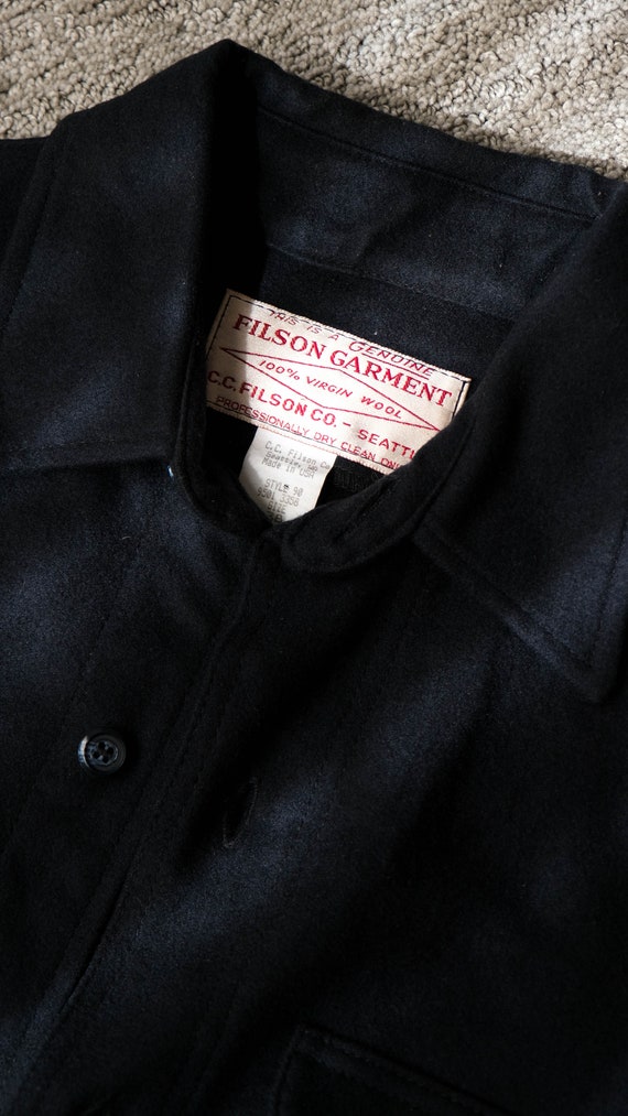 Vintage FILSON Navy Blue Wool Jac Shirt Made in USA 100% Virgin