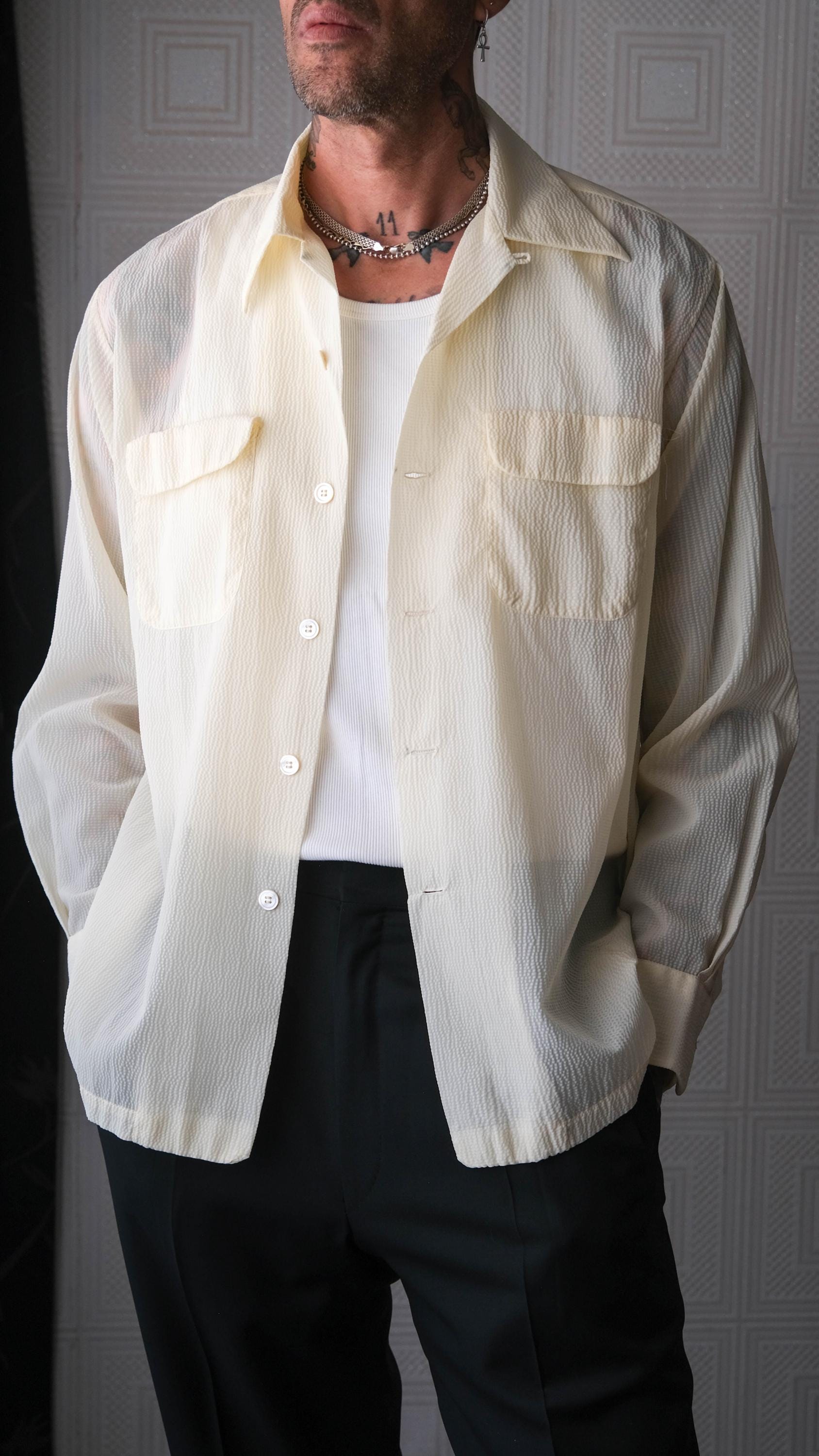 Vintage 50s Mccoy Unworn Deadstock Pale Yellow Crinkled Sheer Loop