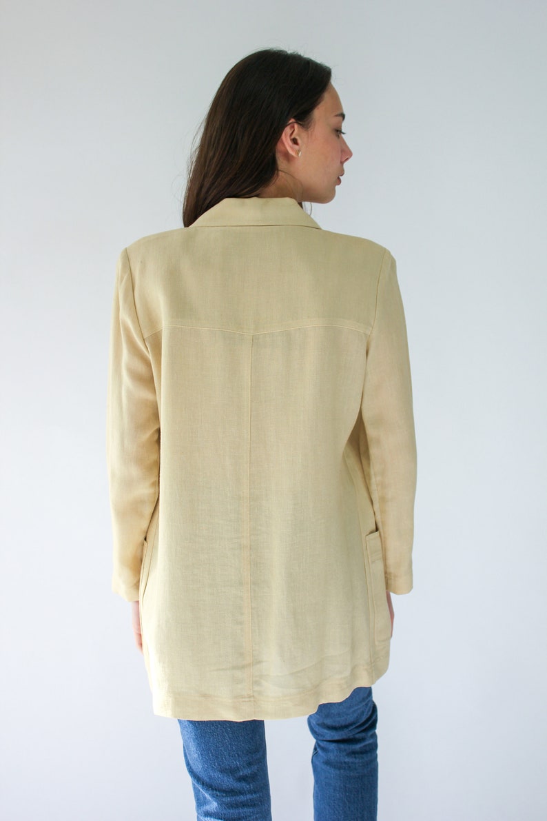 Vintage Dana Buchman Single Button Linen and Rayon Blazer Bohemian Dana Buchman Designer Minimalist, Single Button Linen Cape Jacket image 6