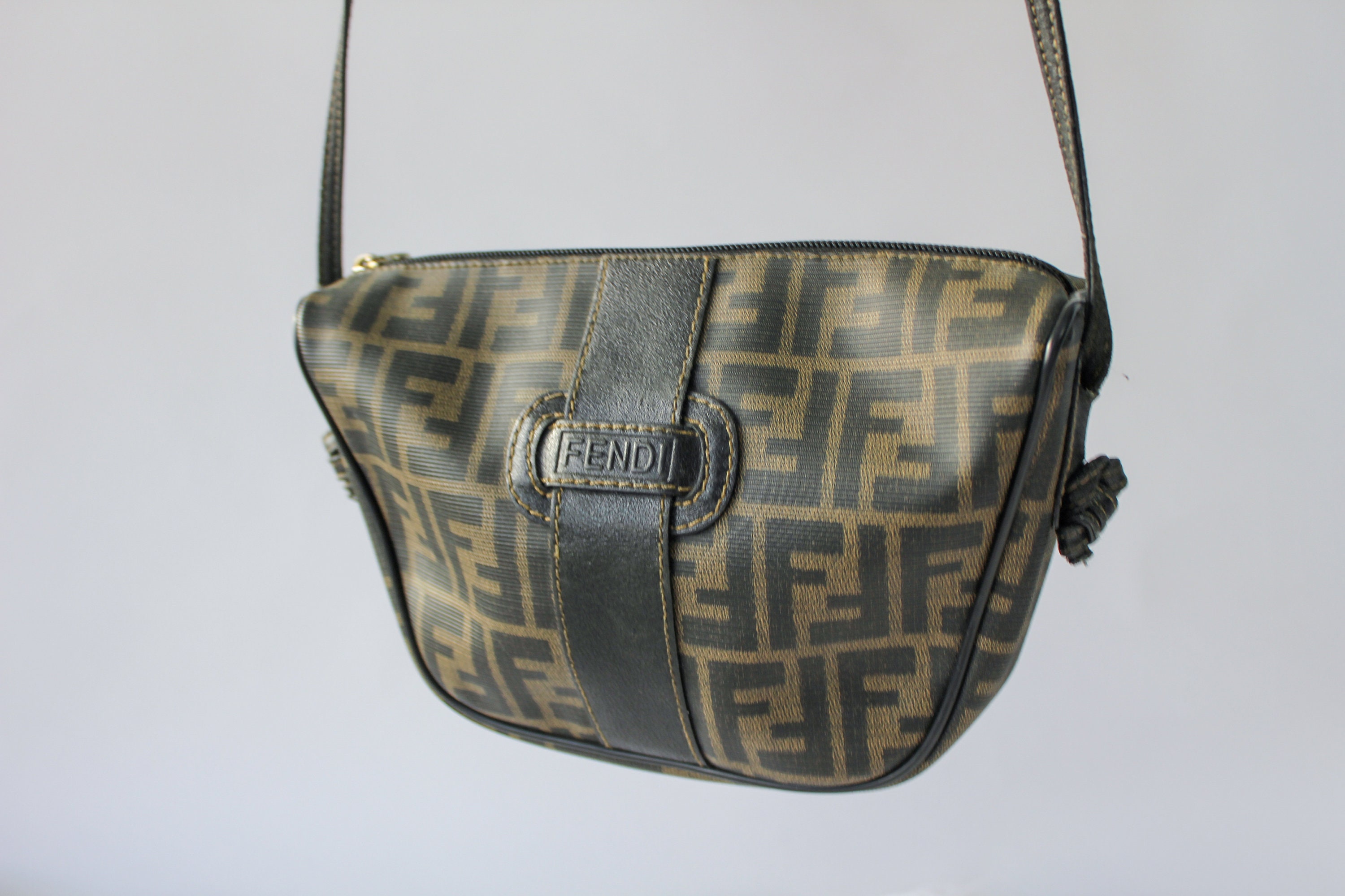 Vintage 80s Fendi Zucca Coated Canvas and Leather Crossbody Bag | Made in  Italy | Serial Number 43380640019 | 1980s Fendi Designer Purse