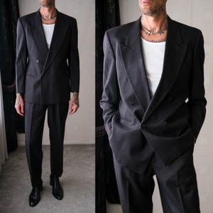 Vintage 80s GIORGIO ARMANI Charcoal Flannel Double Breasted Suit