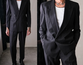 Vintage 80s CHRISTIAN DIOR Herringbone Stipe Wool Double Breasted