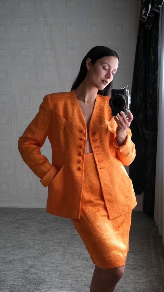 Vintage 80s Christian Dior Blue Power Skirt Suit Blazer