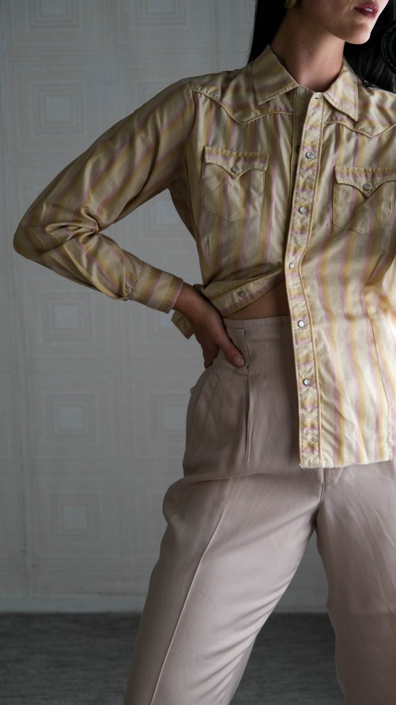 Vintage 60s TEAR RIDGE Light Pink & Tan Stripe We… - image 2