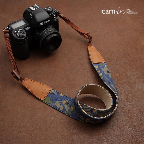 Blue SLR Camera straps7132, Denim leather camera straps Canon/ Nikon /Sony camera straps