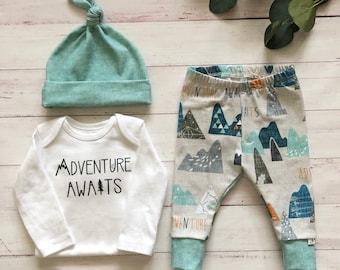 BEST SELLER! Adventure Awaits/Newborn Outfit/Bring Home Outfit/Toddler leggings