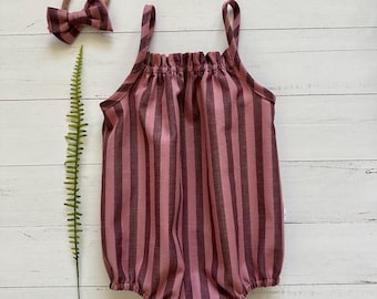 NEW! “Sophie” Romper/Pink-Wine Stripe
