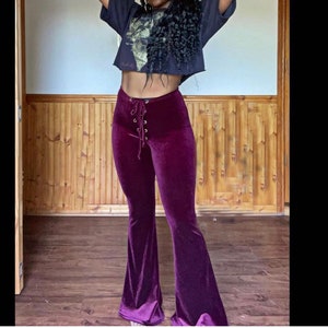 Lace Up Velvet Flares, Bell Bottoms, High Waist, High Rise, Made to Order, Purple, Solid Velvet, Flare Pants, Festival Clothing, Retro Pants