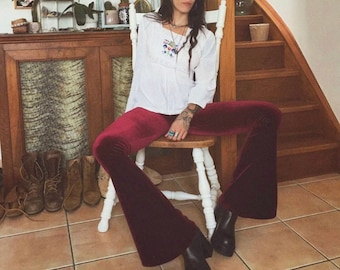 Campanas de terciopelo sólido, campanas, bengalas, pantalones elásticos, hippie, Boho