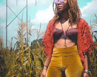 Terciopelo Bell Bottoms Cintura alta Bengalas Festival Ropa Verde oscuro Sólido Terciopelo Pantalones elásticos Hippie Boho Festival Use Tight High Rise