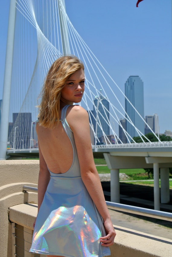Blue holographic dress cheap