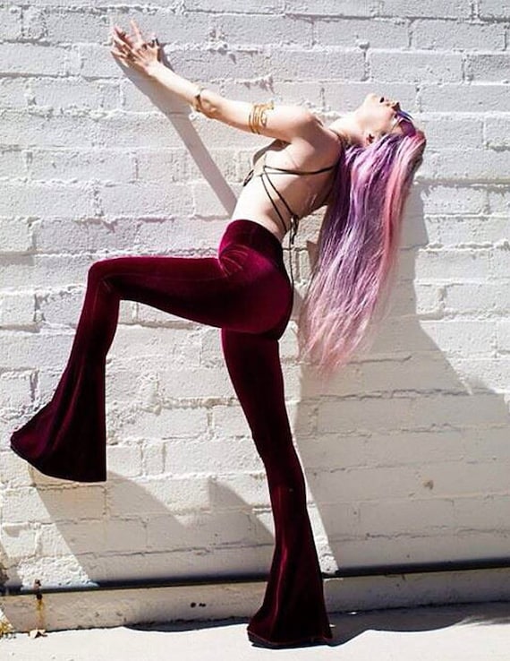 Burgundy velvet bell bottoms sales