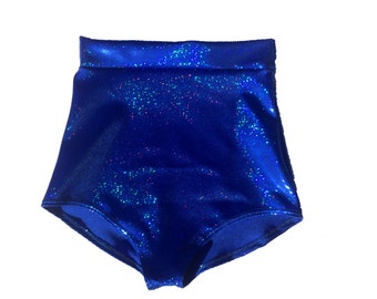 Blaue holographische hohe Taille kurze