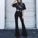 Lace Up Velvet Bell Bottoms High Waisted Tie Front Black Velvet Goth Festival High Rise Grommet Corset Leggings Flare Pants Velvet Flares 