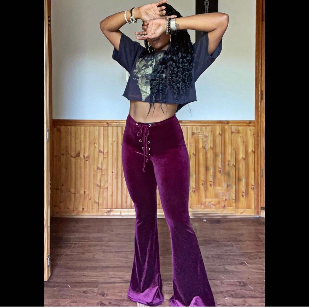 Lace up Velvet Flares, Bell Bottoms, High Waist, High Rise, Made