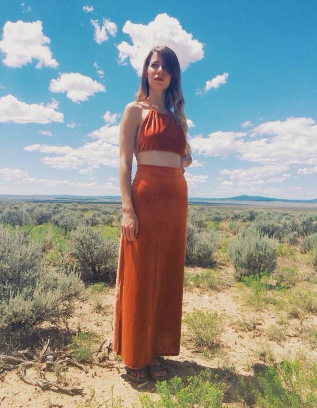 Matching Set, Two Piece Set Velvet Maxi Skirt and Halter, Crop Top