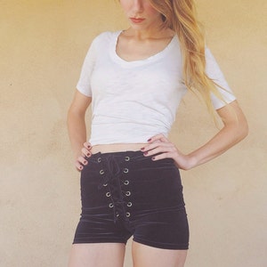 Solid Velvet Lace Up Shorts retro, festival, hippie, boho, high waisted