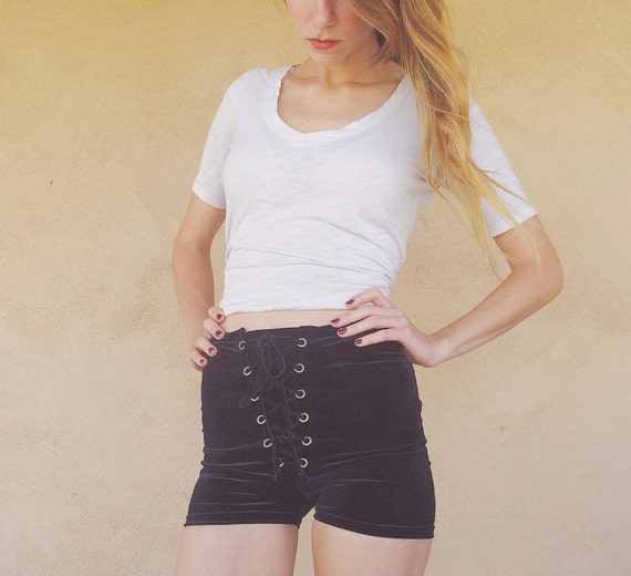 Solid Velvet Lace up Shorts Retro Festival Hippie Boho High Waisted Etsy UK