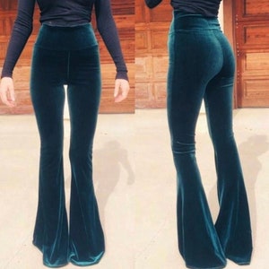 Velvet Bell Bottoms High Waist Flares Festival Clothing Solid Velvet Pants Hippie Boho Festival Wear 画像 6