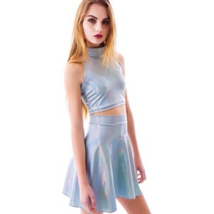 Holographic TWIN SET Sleeveless Turtle Neck Crop and High - Etsy