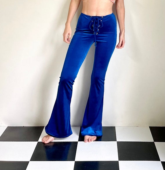 Lace up Velvet Bells Royal Blue, Bell Bottoms, High Waisted, High