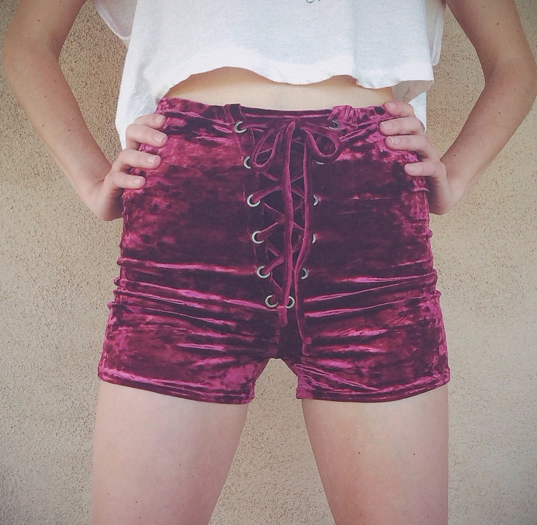 Crushed Velvet Lace up Shorts High Waist Grommets Festival - Etsy