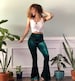 Velvet Bell Bottoms High Waist Flares Festival Clothing Dark Green Solid Velvet Stretchy Pants Hippie Boho Festival Wear Tight High Rise 