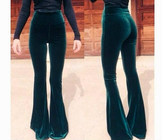 Buy Velvet Bell Bottoms High Waist Flares Festival Clothing Dark Green  Solid Velvet Stretchy Pants Hippie Boho Festival Wear Tight High Rise  Online in India 