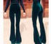 Velvet Bell Bottoms High Waist Flares Festival Clothing Dark Green Solid Velvet Stretchy Pants Hippie Boho Festival Wear Tight High Rise 